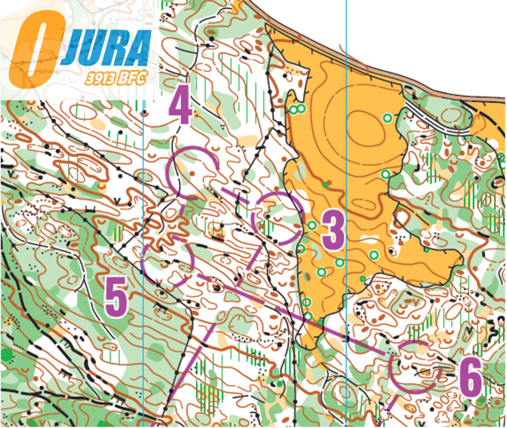 extrait de carte de course d'orientation du club Ojura